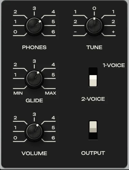 The master plate: GLIDE and the voice switch (1-ГОЛ. / 2-ГОЛ. on the original).