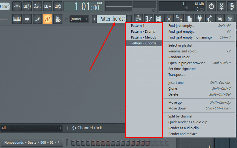 FL Studio Pattern Selector