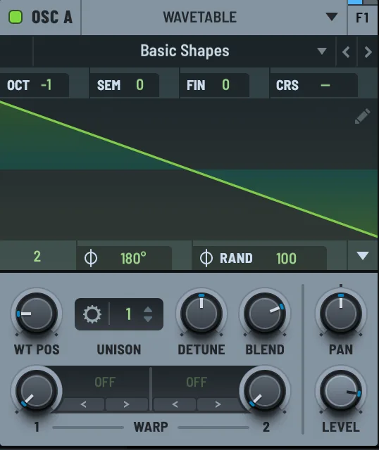 Close-up of the OSC A panel in Serum 2 showing WT POS on frame 2 and OCT at -1