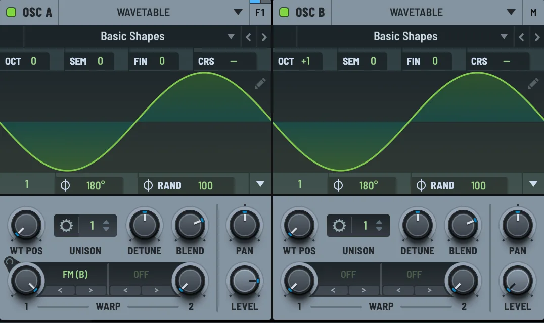 Serum 2 OSC A with FM from OSC B enabled and OSC B set an octave up as the modulator