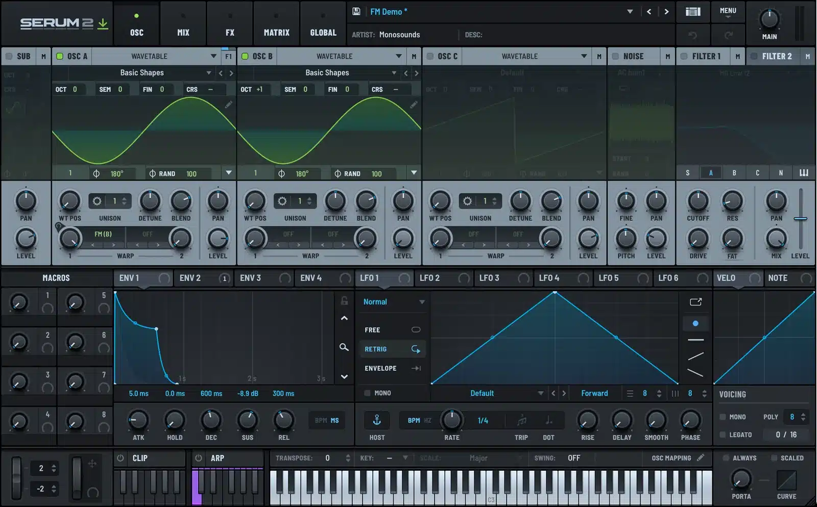 Full Serum 2 view of an FM patch with Env 2 modulating the warp amount