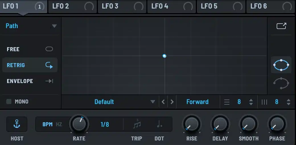Serum 2 Path LFO mode with the two-dimensional pad display