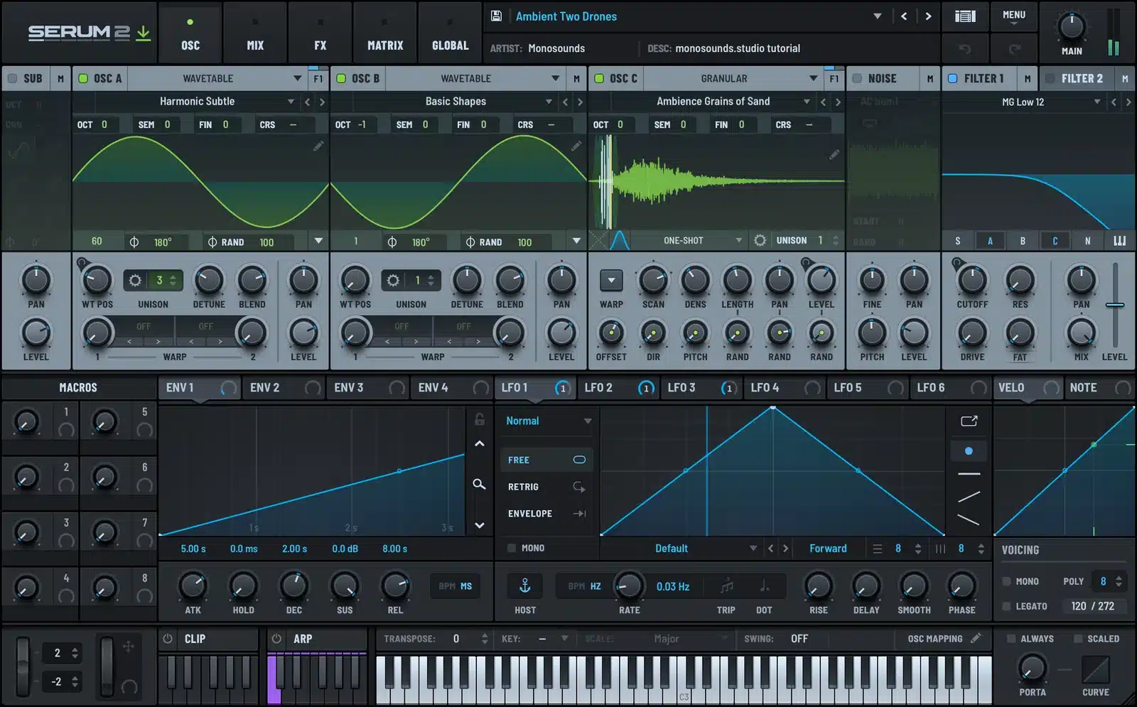 Serum 2 ambient patch with two drones and a granular texture